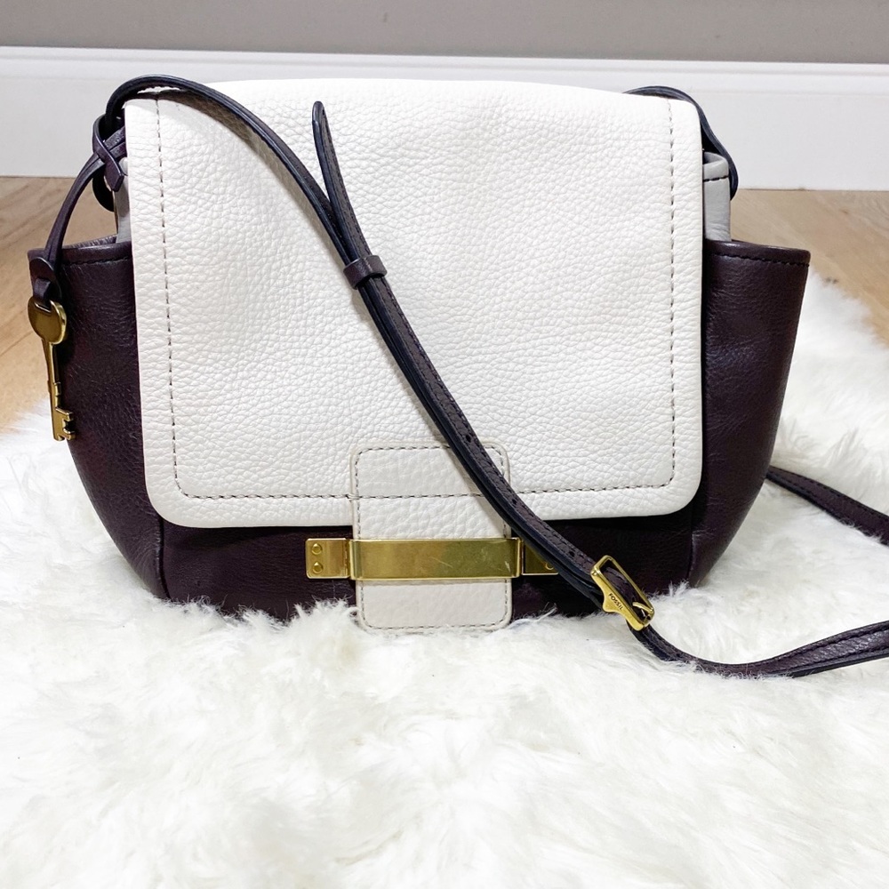 Fossil Leather Two-Tone Crossbody Bag/Purse